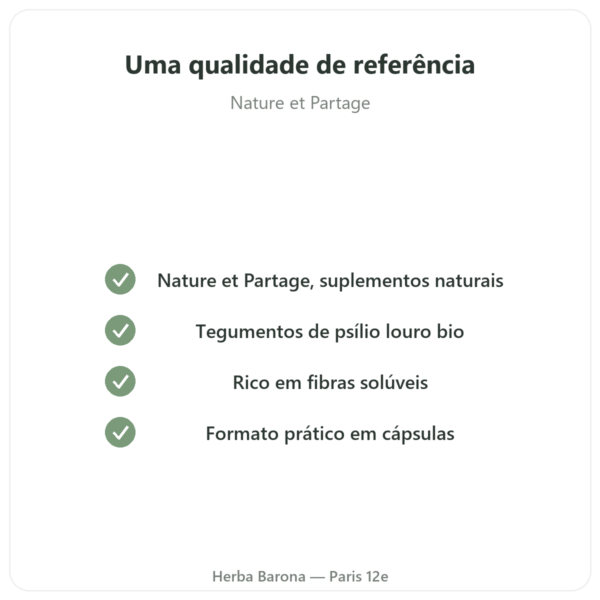 Psyllium Bio 500mg – 120 Cápsulas – Nature et Partage qualidade Paris Herba Barona