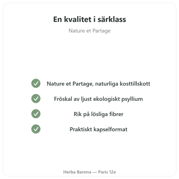 Ekologiskt Psyllium 500 mg – 120 kapslar – Nature et Partage kvalitet Paris Herba Barona