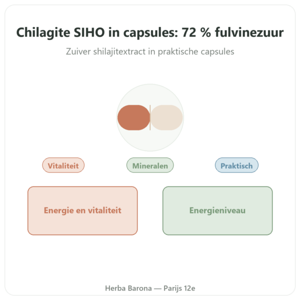 Pure chilagite in capsules, rijk aan fulvinezuur – 60 capsules – SIHO presentatie Paris Herba Barona