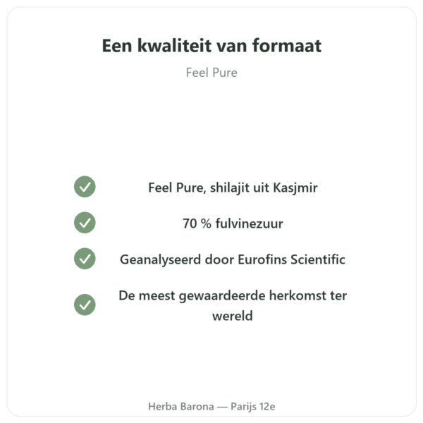 Pure Shilajit in capsules van Feel Pure – 70% fulvinezuur kwaliteit Paris Herba Barona