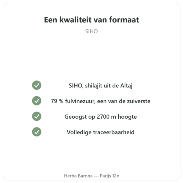 Shilajite in pure hars – SIHO – 79% fulvinezuur – 30 g in pot kwaliteit Paris Herba Barona