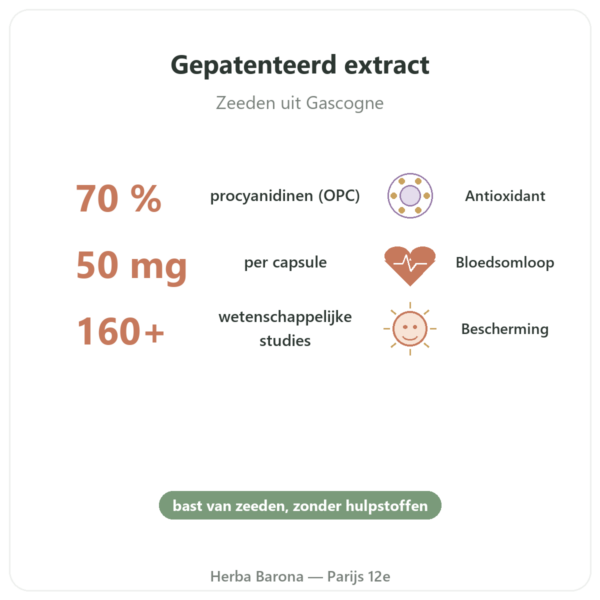Pycnogenol 50 mg 60 Caps. Dynveo voordelen en kerngegevens Paris Herba Barona