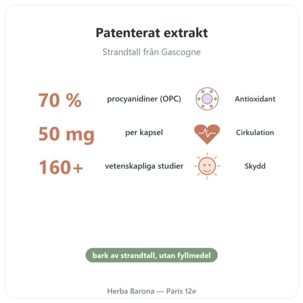 Pycnogenol 50 mg 60 Kapslar Dynveo fördelar och nyckelfakta Paris Herba Barona