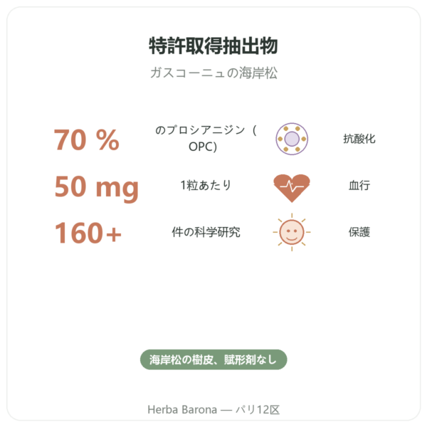 Pycnogenol 50 mg 60カプセル Dynveo benefits and key facts Paris Herba Barona