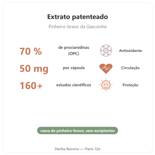 Pycnogenol 50 mg 60 Cápsulas Dynveo benefícios e dados principais Paris Herba Barona