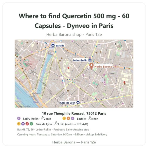 Where to find Quercetin 500 mg - 60 Capsules - Dynveo in Paris - store map Herba Barona Paris 12e