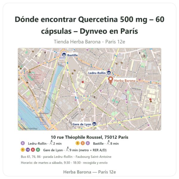 Dónde encontrar Quercetina 500 mg – 60 cápsulas – Dynveo en París - plano de la tienda Herba Barona Paris 12e