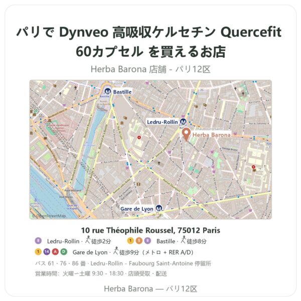 Where to find Dynveo 高吸収ケルセチン Quercefit 60カプセル in Paris - store map Herba Barona Paris 12e