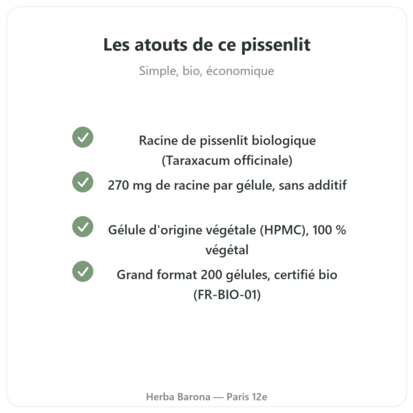 Racine de pissenlit bio Qualidiet 200 gelules atouts Paris Herba Barona