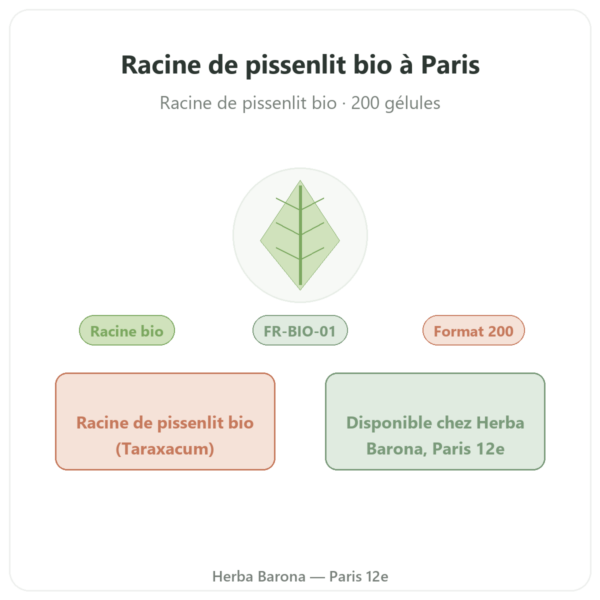 Racine de pissenlit bio Qualidiet 200 gelules presentation Paris Herba Barona