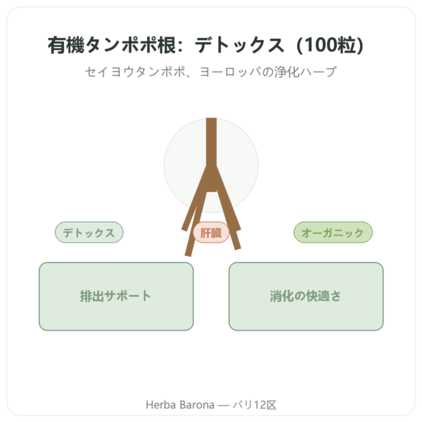 オーガニック ダンデライオン(タンポポ)ルート – Neodiet – 100カプセル presentation Paris Herba Barona