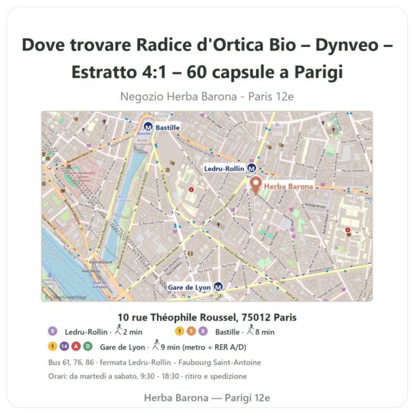 Dove trovare Radice d'Ortica Bio – Dynveo – Estratto 4:1 – 60 capsule a Parigi - mappa del negozio Herba Barona Paris 12e