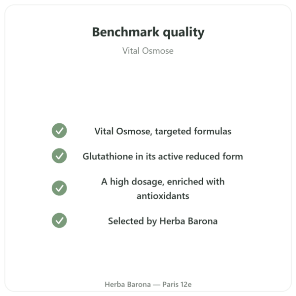 Reduced Glutathione 400 mg - 60 Capsules - Vital Osmose quality Paris Herba Barona