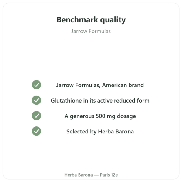 Reduced Glutathione 500mg – 60 Capsules – Jarrow Formulas quality Paris Herba Barona