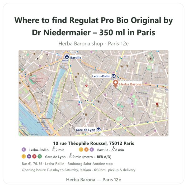 Where to find Regulat Pro Bio Original by Dr Niedermaier – 350 ml in Paris - store map Herba Barona Paris 12e