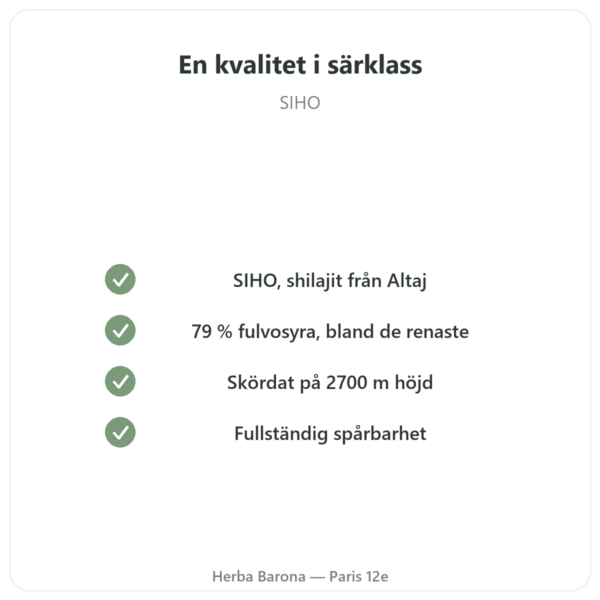 Ren Shilajit-harts – SIHO – 79 % fulvosyra – 30 g burk kvalitet Paris Herba Barona