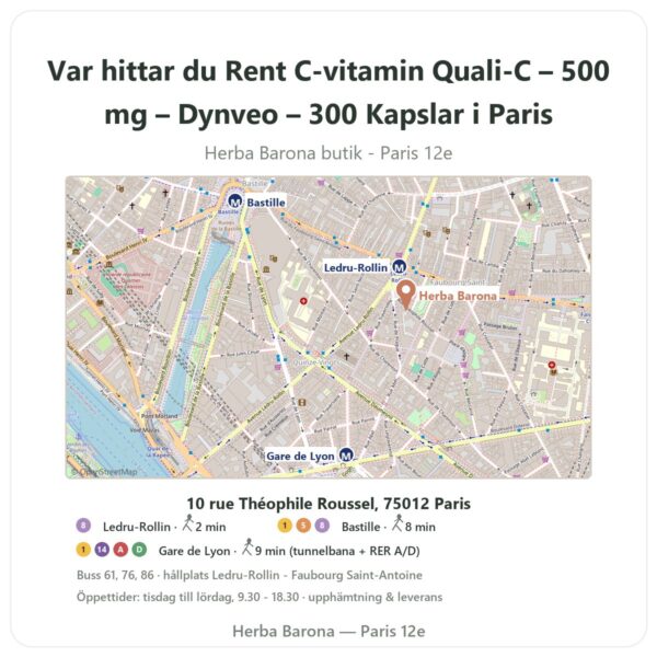 Var hittar du Rent C-vitamin Quali-C – 500 mg – Dynveo – 300 Kapslar i Paris - butikskarta Herba Barona Paris 12e