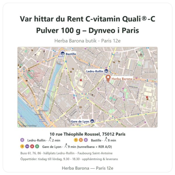 Var hittar du Rent C-vitamin Quali®-C Pulver 100 g – Dynveo i Paris - butikskarta Herba Barona Paris 12e