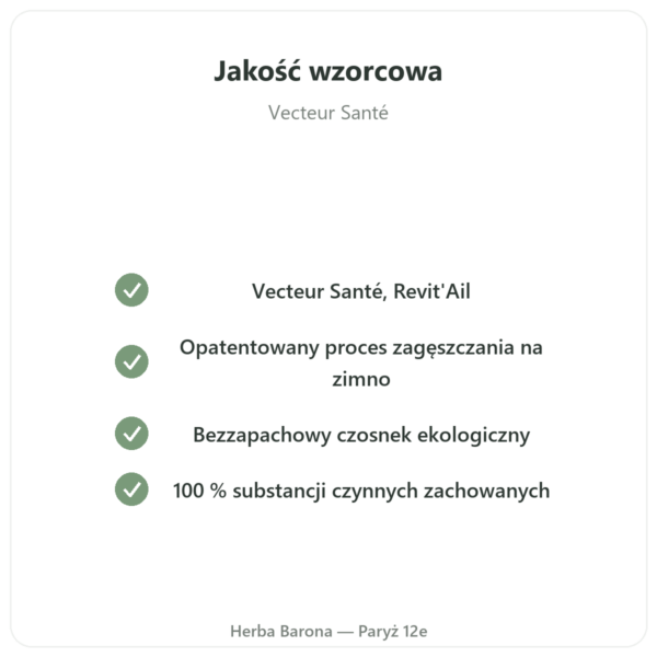 Bio czosnek skoncentrowany – Revit'Ail – 72 kapsułki – Vecteur Sante jakość Paris Herba Barona
