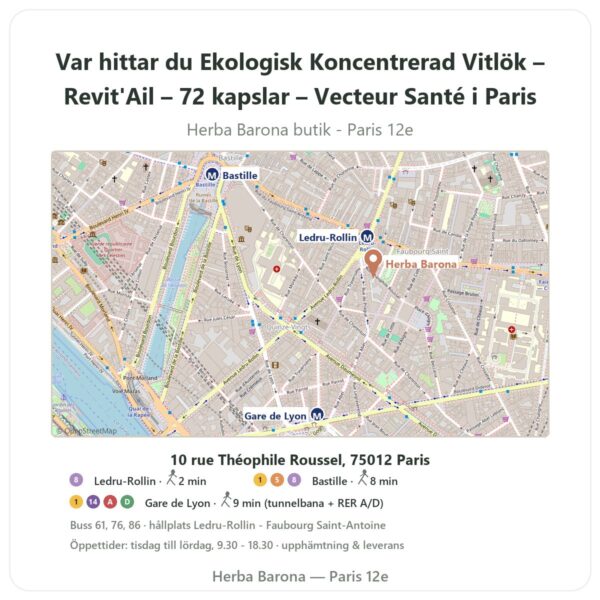 Var hittar du Ekologisk Koncentrerad Vitlök – Revit'Ail – 72 kapslar – Vecteur Santé i Paris - butikskarta Herba Barona Paris 12e