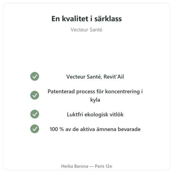 Ekologisk Koncentrerad Vitlök – Revit'Ail – 72 kapslar – Vecteur Santé kvalitet Paris Herba Barona