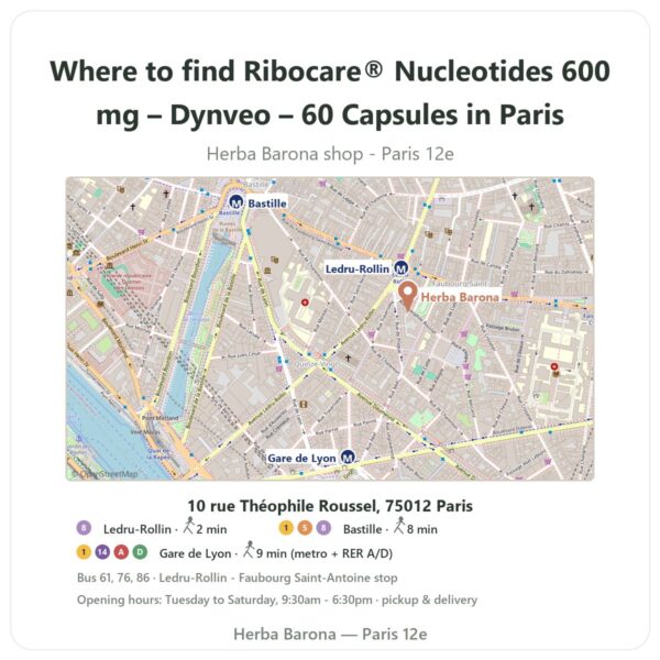 Where to find Ribocare® Nucleotides 600 mg – Dynveo – 60 Capsules in Paris - store map Herba Barona Paris 12e