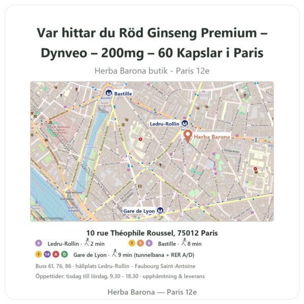 Var hittar du Röd Ginseng Premium – Dynveo – 200mg – 60 Kapslar i Paris - butikskarta Herba Barona Paris 12e