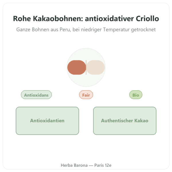 Rohe Bio-Kakaobohnen, Sorte Criollo – 250 g – Saldac Vorstellung Paris Herba Barona