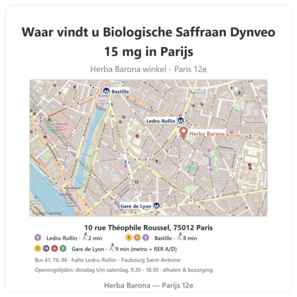 Waar vindt u Biologische Saffraan Dynveo 15 mg in Parijs - winkelplattegrond Herba Barona Paris 12e