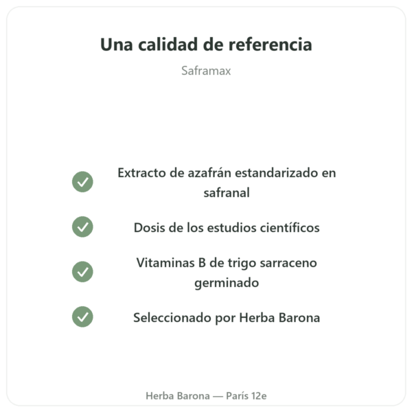 SAFRAMAX – 60 Cápsulas Safranal – Extracto de Azafrán + Vitaminas B calidad Paris Herba Barona