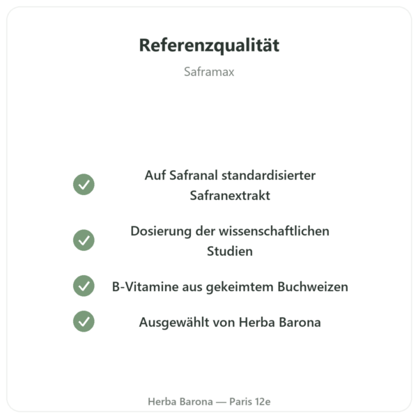 SAFRAMAX – 60 Kapseln Safranal – Safran-Extrakt + B-Vitamine Qualität Paris Herba Barona