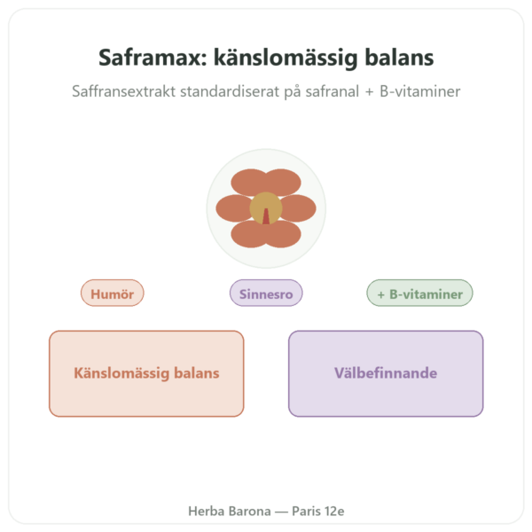 SAFRAMAX – 60 kapslar Safranal – saffransextrakt + B-vitaminer presentation Paris Herba Barona