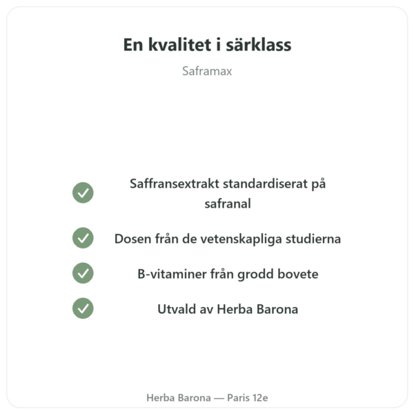 SAFRAMAX – 60 kapslar Safranal – saffransextrakt + B-vitaminer kvalitet Paris Herba Barona
