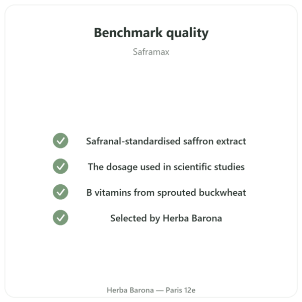 SAFRAMAX - 60 capsules - Safranal Saffron Extract + B Vitamins quality Paris Herba Barona