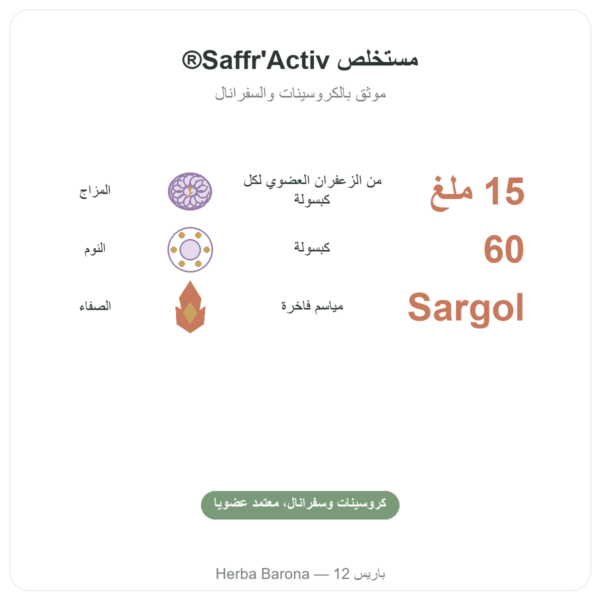 زعفران بيولوجي – Dynveo -15 ملغ – 60 كبسولة الفوائد والمعطيات الرئيسية Paris Herba Barona