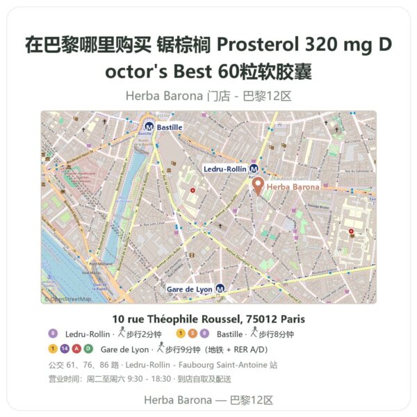 锯棕榈 Prosterol 320 mg Doctor's Best 60粒软胶囊 巴黎哪里能买到 - 门店地图 Herba Barona Paris 12e