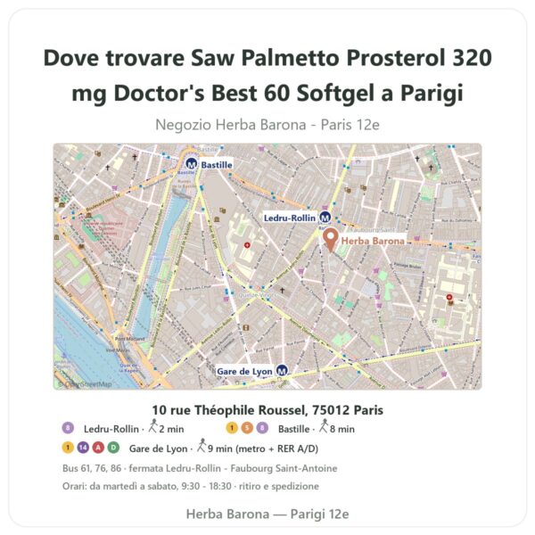 Dove trovare Saw Palmetto Prosterol 320 mg Doctor's Best 60 Softgel a Parigi - mappa del negozio Herba Barona Paris 12e