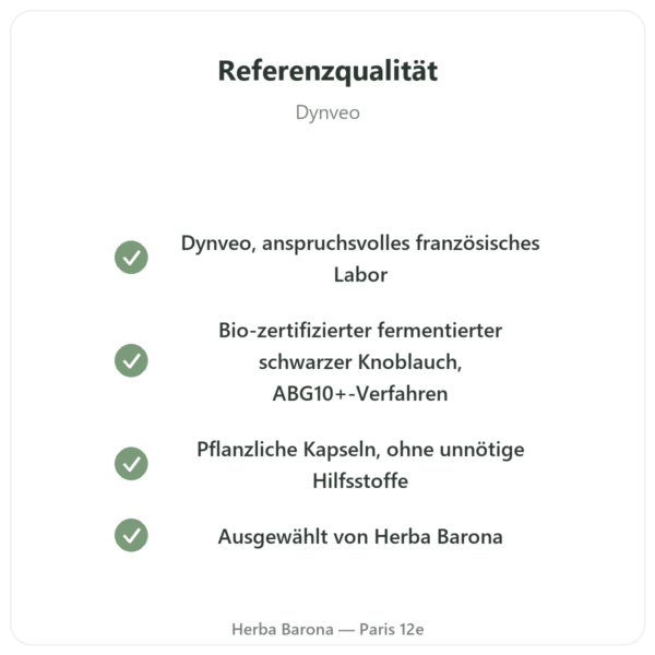 Fermentierter schwarzer Knoblauch Bio – Dynveo – 60 Kapseln Qualität Paris Herba Barona