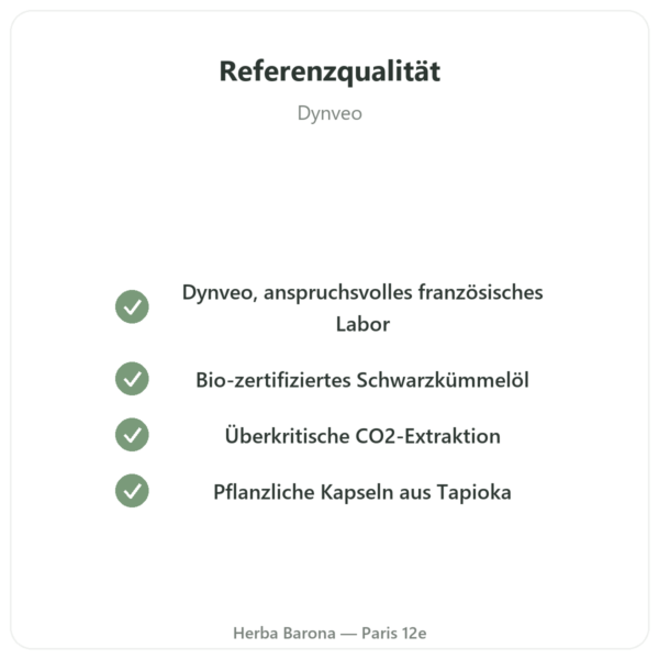 Schwarzkümmelöl Bio – Dynveo – 60 Kapseln Qualität Paris Herba Barona