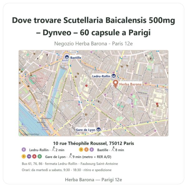 Dove trovare Scutellaria Baicalensis 500mg – Dynveo – 60 capsule a Parigi - mappa del negozio Herba Barona Paris 12e