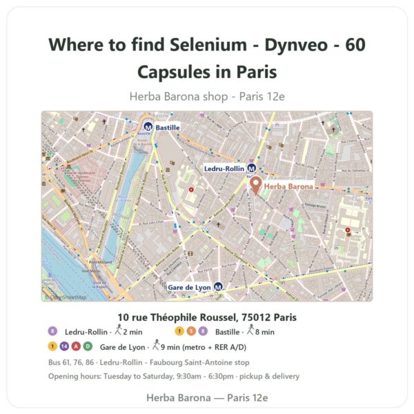 Where to find Selenium - Dynveo - 60 Capsules in Paris - store map Herba Barona Paris 12e