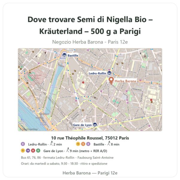 Dove trovare Semi di Nigella Bio – Kräuterland – 500 g a Parigi - mappa del negozio Herba Barona Paris 12e