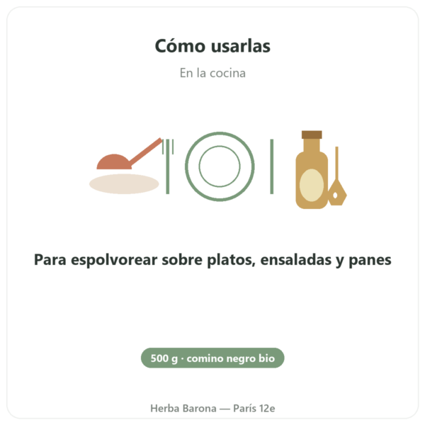Semillas de Comino Negro Bio – Kräuterland – 500 g modo de empleo y dosis Paris Herba Barona