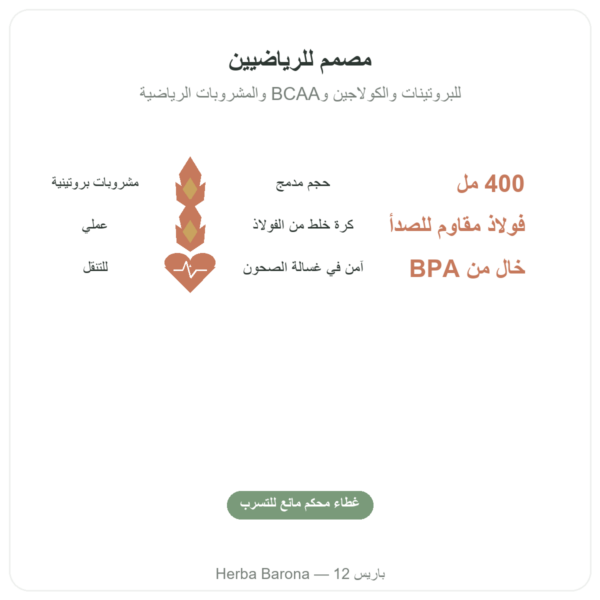 شيكر رياضي 400 مل Novoma الفوائد والمعطيات الرئيسية Paris Herba Barona