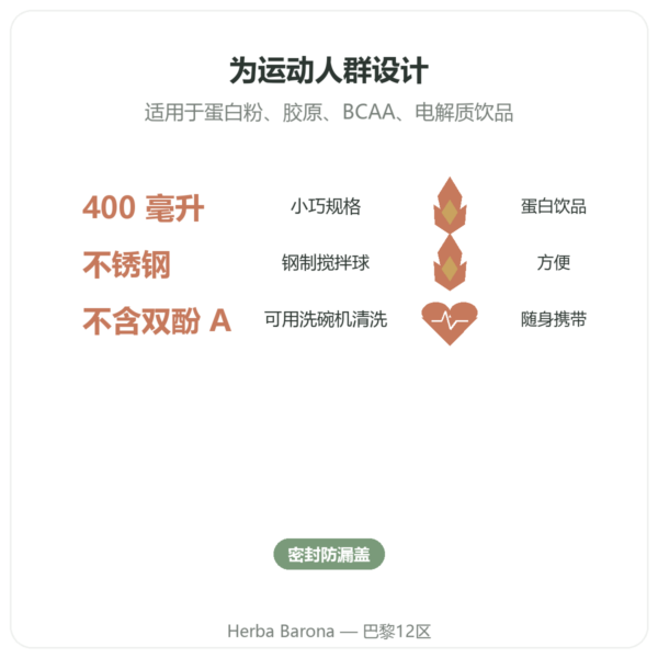 Novoma 运动摇摇杯 400 ml 功效与数据 Paris Herba Barona