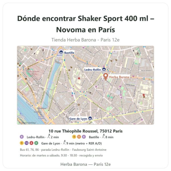 Dónde encontrar Shaker Sport 400 ml – Novoma en París - plano de la tienda Herba Barona Paris 12e