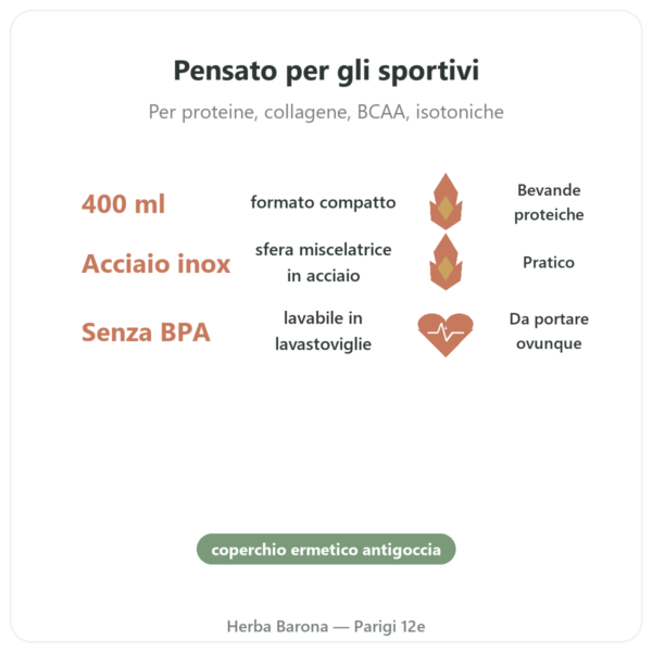 Shaker Sport 400 ml Novoma benefici e dati chiave Paris Herba Barona
