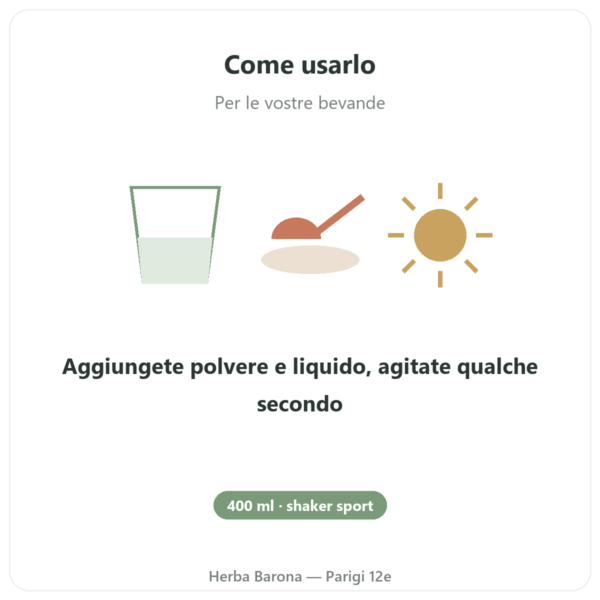 Shaker Sport 400 ml Novoma modo d'uso e dosaggio Paris Herba Barona