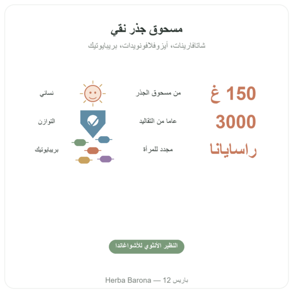 شاتافاري بودرة – Ayur-vana – 150 غرام الفوائد والمعطيات الرئيسية Paris Herba Barona