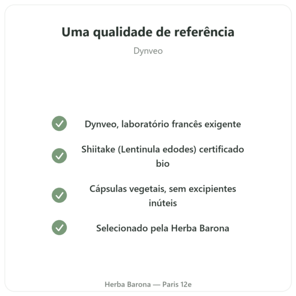 Shiitake bio Dynveo 60 cápsulas qualidade Paris Herba Barona